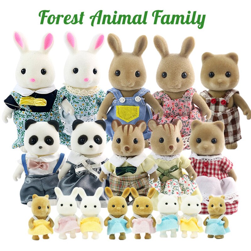 Forest Animal School Bus Desk 1:12 Tent Toy Bus Set Brown Rabbit School Desk Girl Pretend Play House Amusement Park Kids Toys