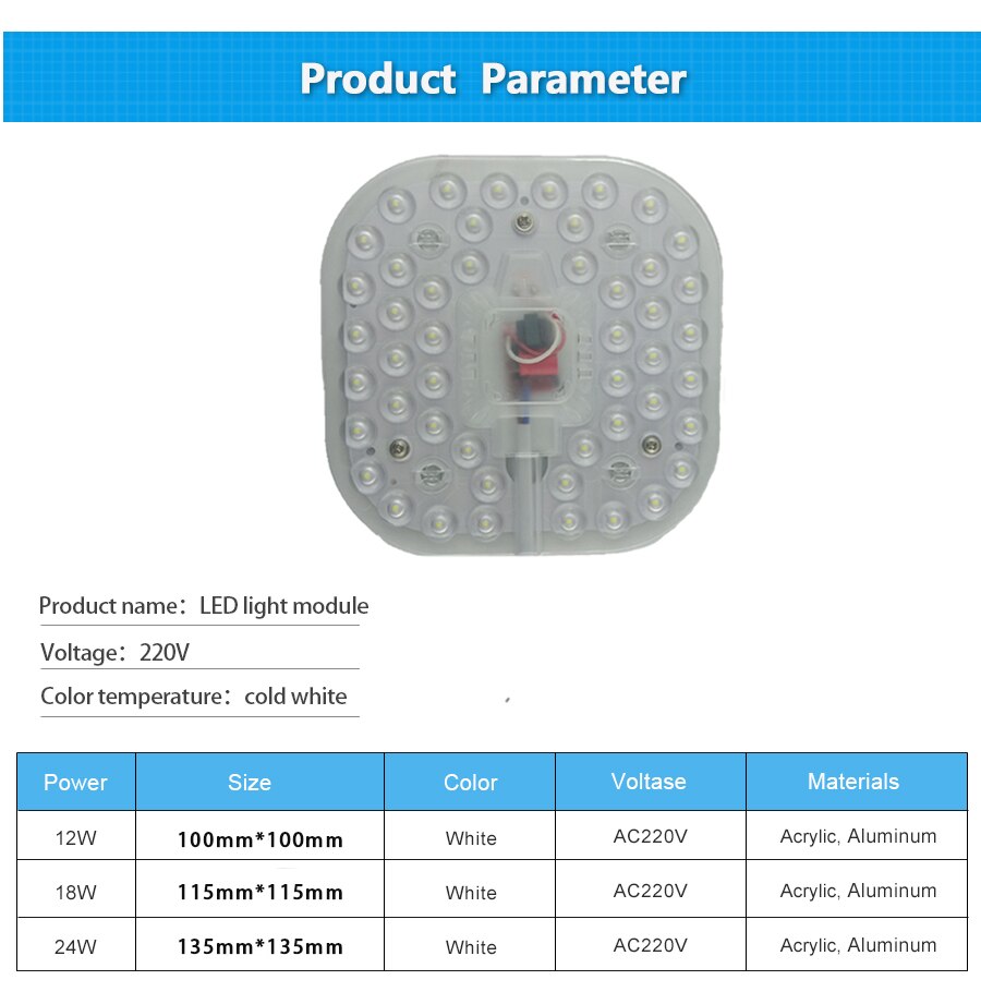 Led Module Light Square AC220V 230V 240V 12W 18W 24W Replace Ceiling Lamp Lighting Source Energy Saving Convenient Installation