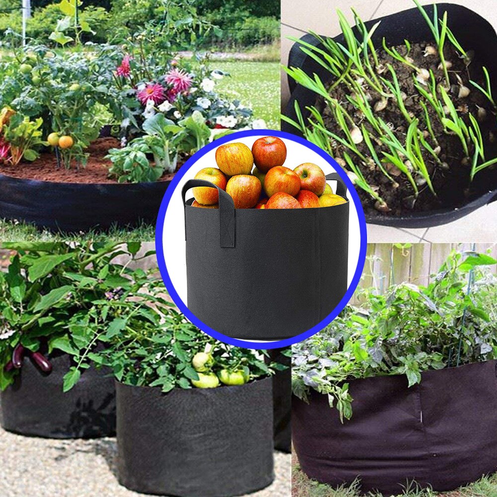 5 stk vokse poser åndbart ikke-vævet stof blomsterpotter kartoffel tomat jordbær grøntsag frugt plante haveplanterpose håndtag