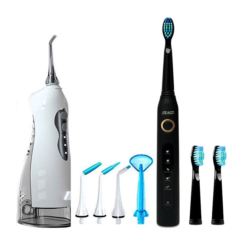 255ml Oral Irrigator USB Recharge Portable Water Flosser 3 Modes Teeth Washing Machine Brush 60-90psi Dental Water Jet: black brushflooserwt