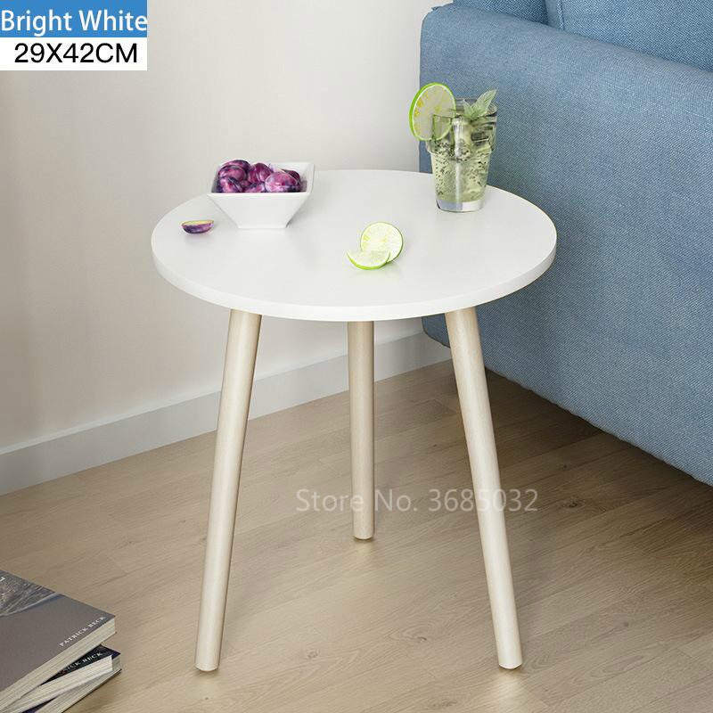 2 Lagen Nordic Hout Ronde Salontafel Vuile Storage Tafel Thee Fruit Snack Service Plaat Lade Bed Woonkamer Sofa side Bureau: Bright White 29x42