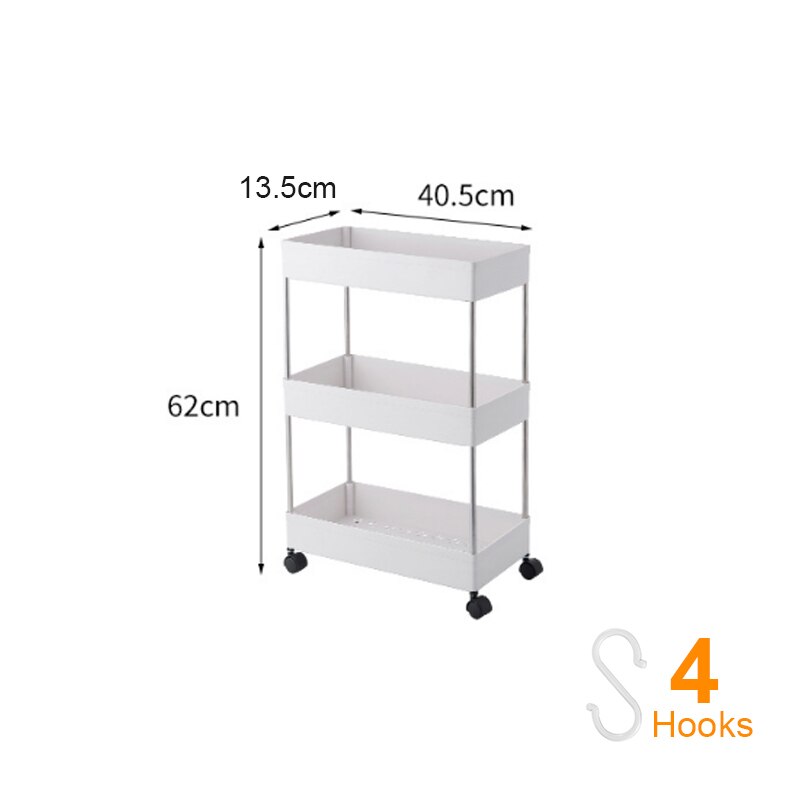3 Tier/4 Tier Slim Storage Cart Mobile Shelving Unit Organizer Slide Out Storage Rolling Utility Cart Rack for Kitchen Bathroom: G352262