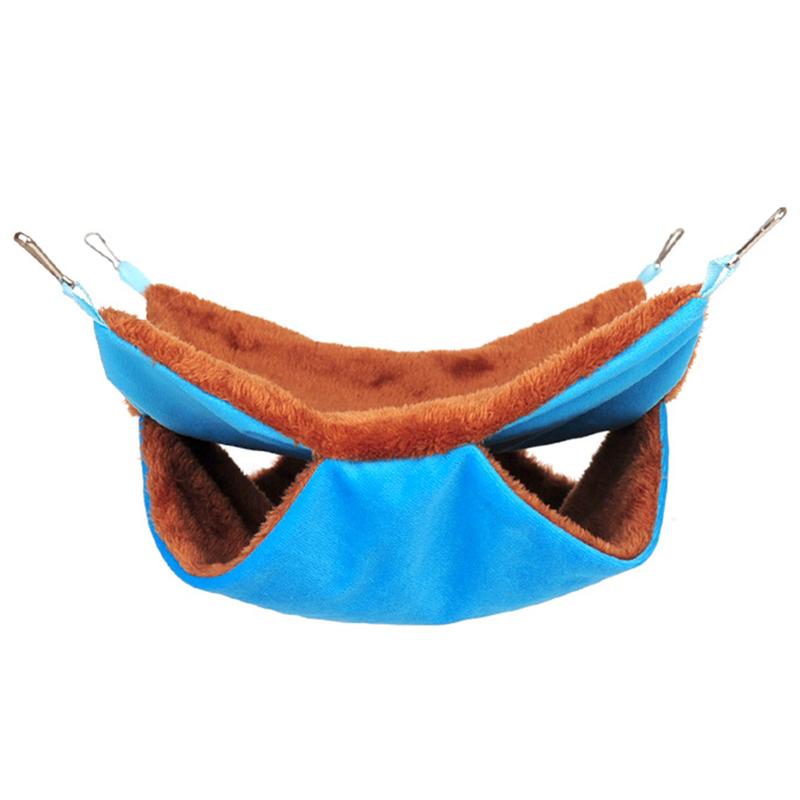 1pc dobbelt lag egern hvile rede varm plys sukker glider hængekøje tyk soveseng kæledyr forsyninger til små dyr: Blå / S