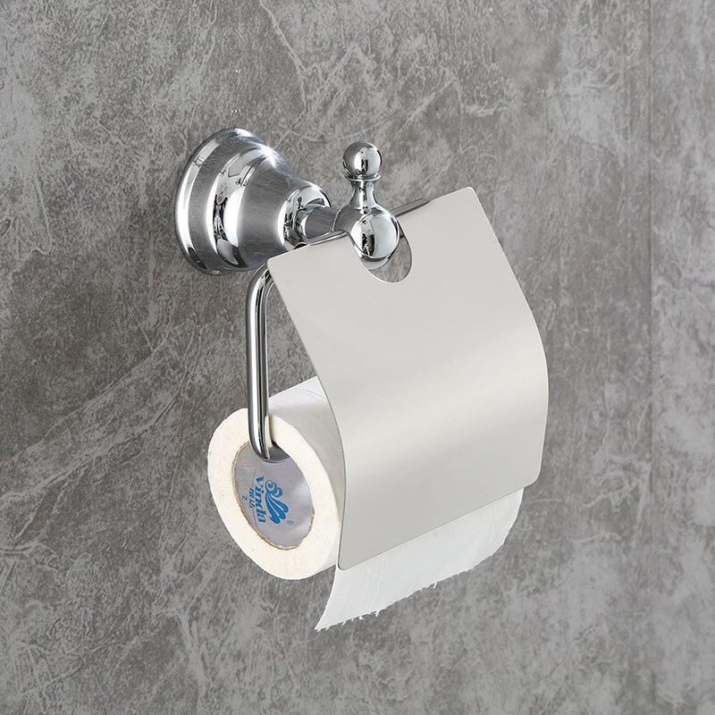 Dongke chromen badkamerhanger koperen handdoekrek eenvoudig europees handdoekrek badkamerbeslag hangerset: Toiletpapierhouder