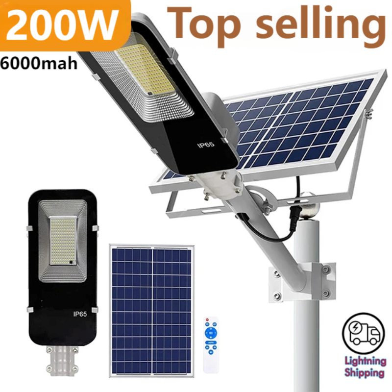 200W Krachtige Solar Light Outdoor Zonne-straatverlichting 6000mAh Waterdichte Automatische Schemering tot Dageraad Straatlantaarn Voor garage Tuin