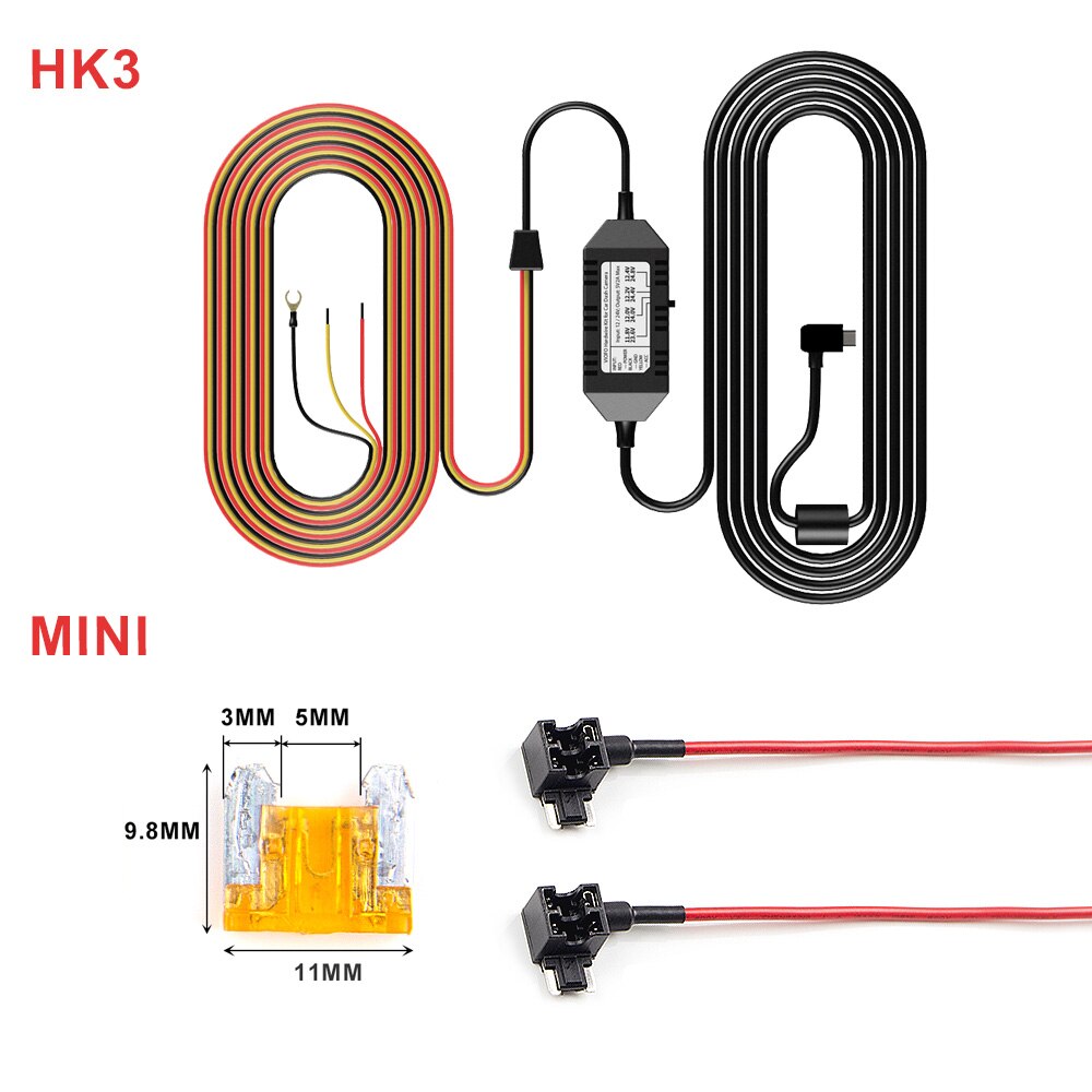 Viofo A129 A119 V3 Car Camera 3 Wire ACC Hardwire Kit Cable HK3 For Parking Mode optional Mini/Micro2/ATC/ATS Fuse Tap: green