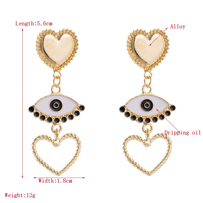 Lucky Eye Heart Turkish Evil Eye Charm Earrings Alloy Gold Color Long Dangle Earrings for Women Girls Jewelry LE445