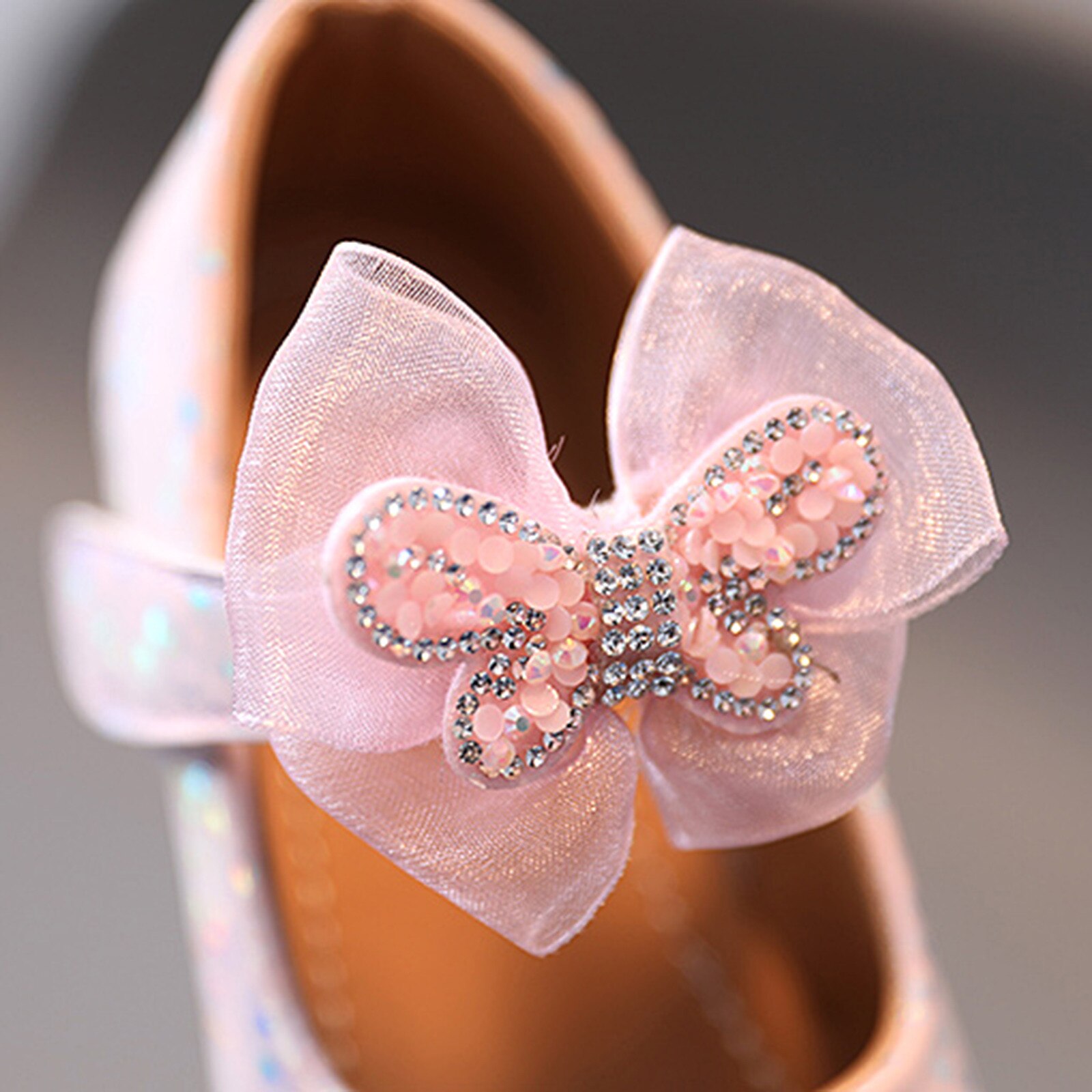 Crystal Flat Heel Girls Single Shoes Butterfly Shoe Children Girls Crystal Butterfly-knot Princess Shoes Single Shoes#g30