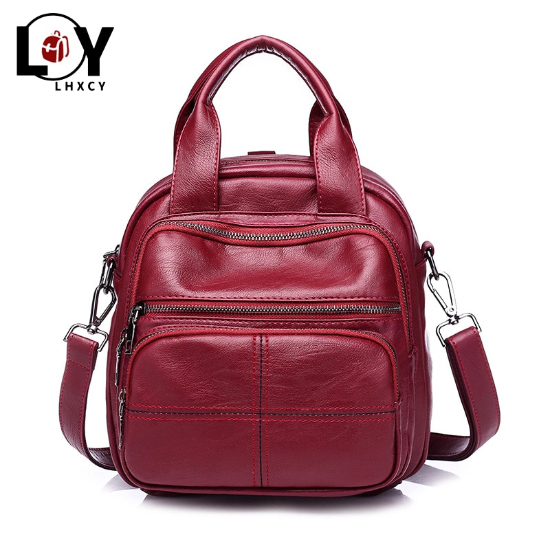 Plusieurs fermetures à glissière et plusieurs poches Vintage femmes en cuir sac à dos multifonction Portable femmes épaule loisirs sacs de créateurs