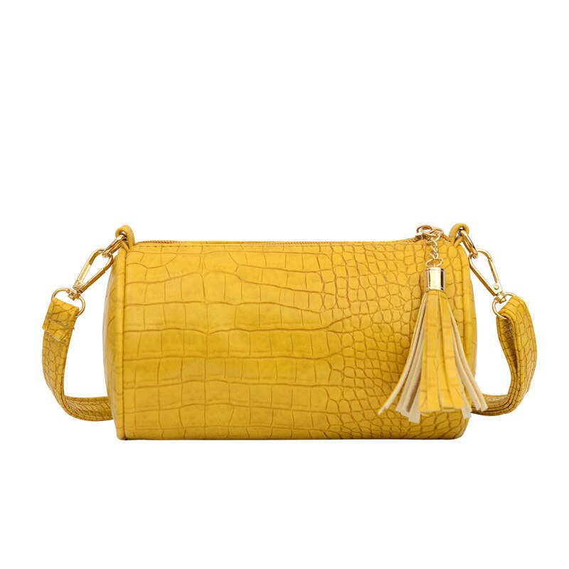 Luxury Crocodile pattern Women's Handbags Soft Shoulder Strap Leather Shoulder Bag Mobile Phone Bags Cylindrical Crossbody Bags: Yellow