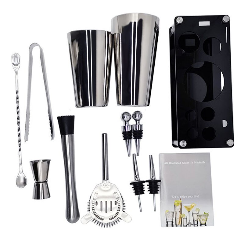 Stainless Steel 550ml/450ml/600ml/750ml Shaker Cup With Measuring Cup Cocktail Shaker Set Cocktail Kit Bar Tools Stand Recipe