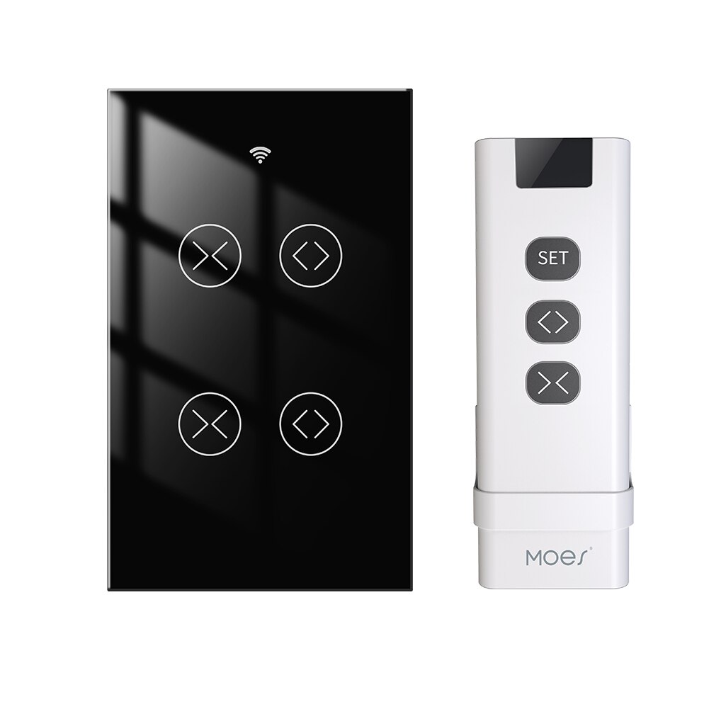 MoesHouse Tuya WiFi RF 2 Gang Double Curtain Blind Switch for Roller Shutter Electric Motor With Google Home Alexa Smart Life: Kit 4 Black