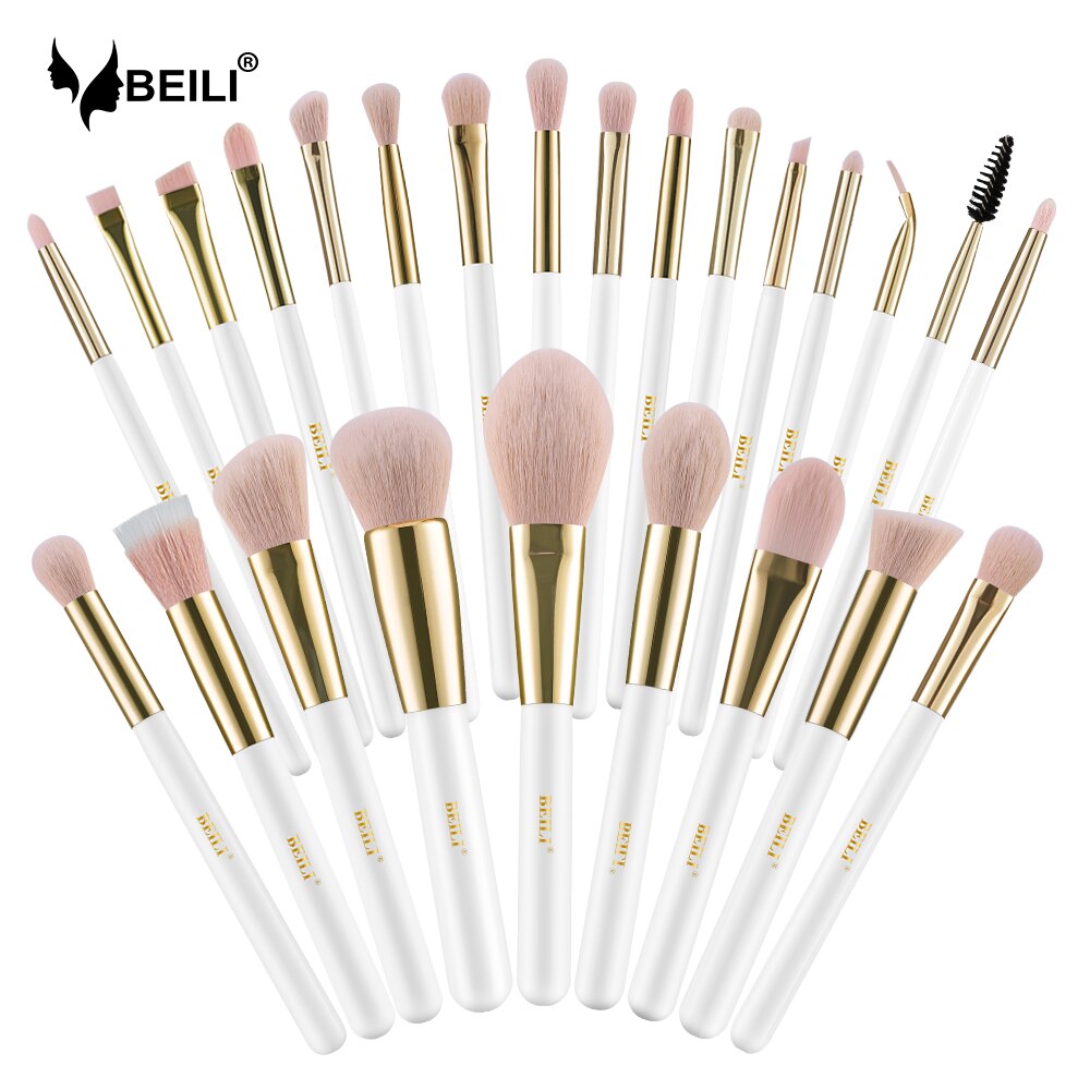 Beili Parel Wit Goud Professionele Synthetische Make-Up Kwasten Set Foundation Concealer Wenkbrauw Vegan Make Up Borstels: W25