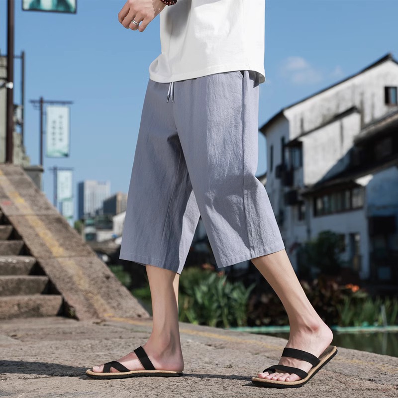 pantalon court en lin été coton couleur unie Shorts grands Shorts légers hommes Shorts de plage pour hommes pantalons de survêtement respirants: 4XL / Marron