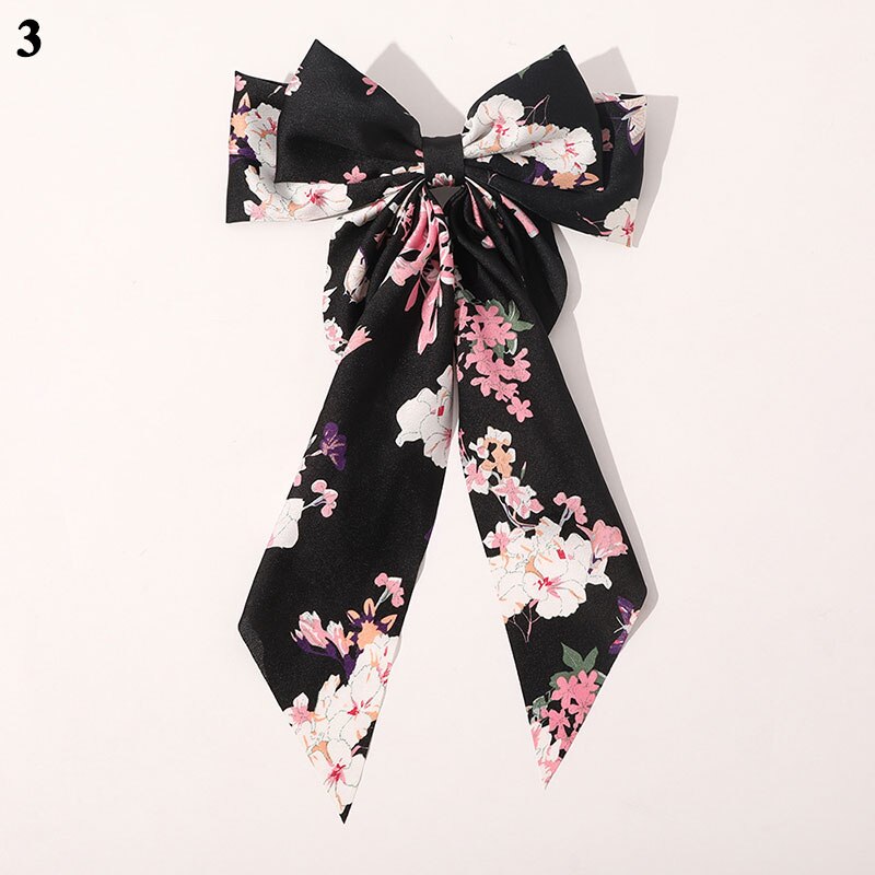 Gestreepte Bloemenprint Strik Haar Clips Lint Haarspeld Twee-Lagen Oversized Bows Haar Clip Haarspeldjes Meisjes Haar Accessoires: 3