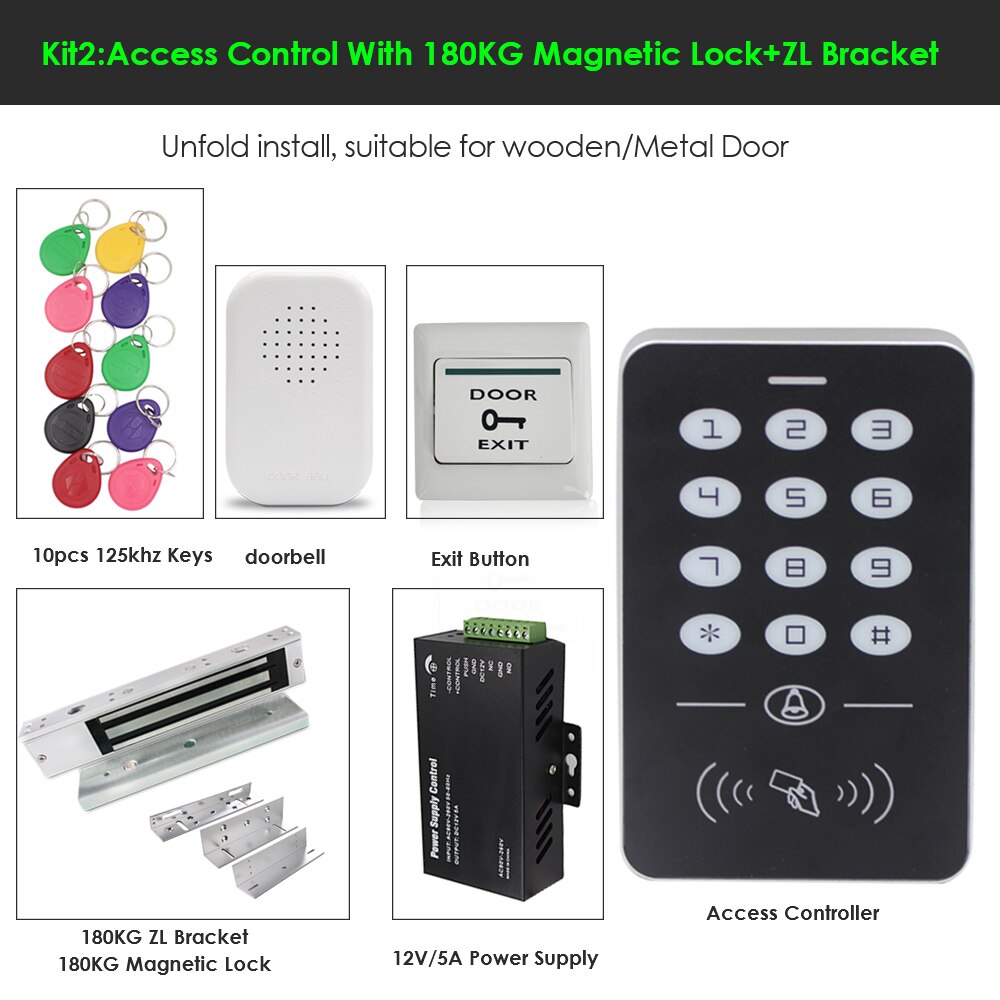 RFID keyboard keys Smart Door Access Control System With 180KG door lock electronic Power Supply Door Access Control System Kit