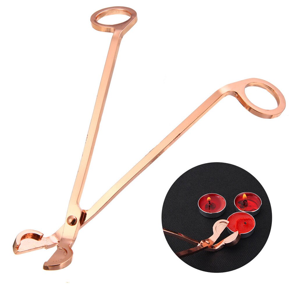 Mecha de vela de acero inoxidable lámpara de aceite recortadora tijeras cortador Snuffers herramienta gancho recortar mechas alargar la vida de la herramienta de vela: Rose Gold