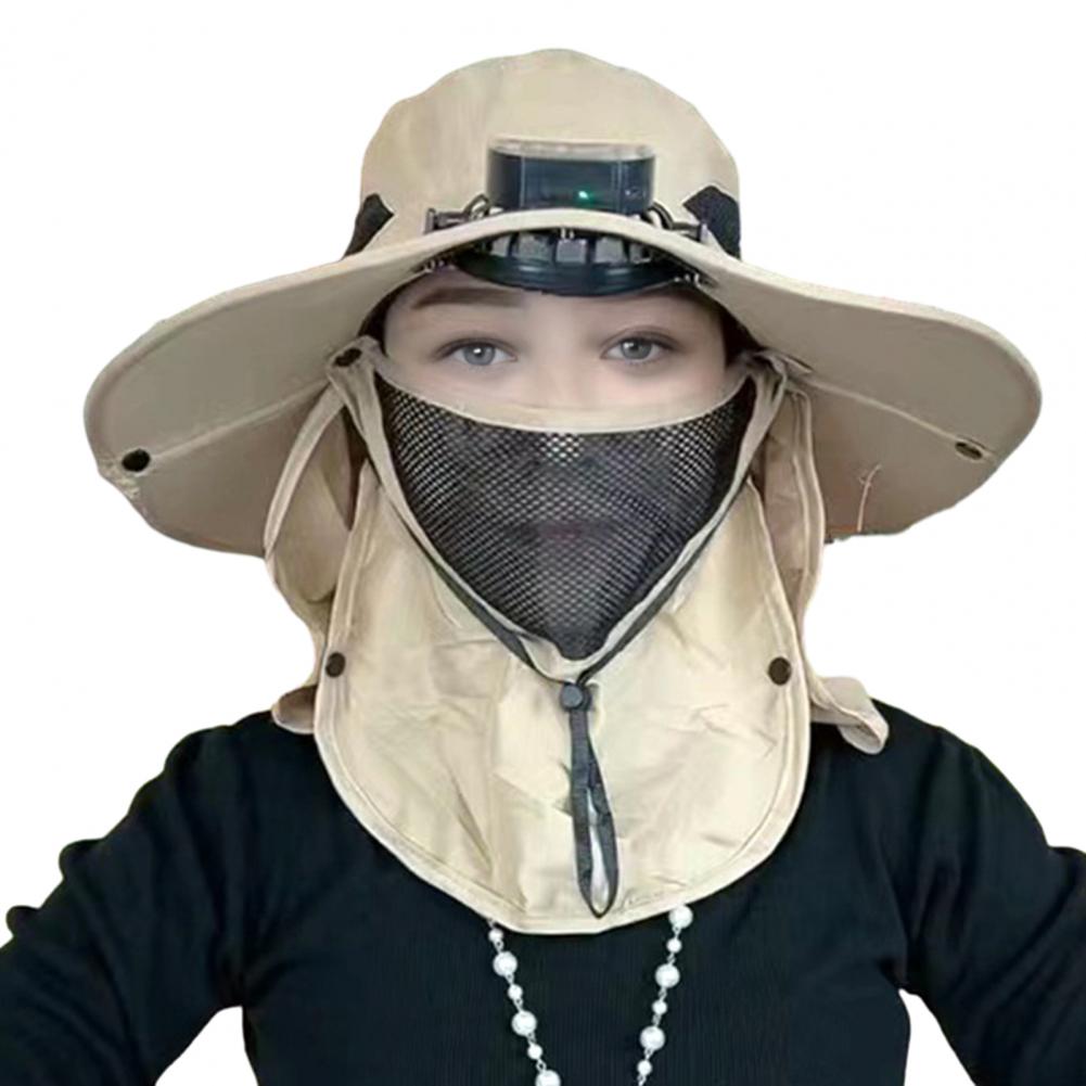 Kapelusz z wentylatorem słonecznym z osłoną twarzy i klapką na szyję UPF 50+ Kapelusz z wentylatorem słonecznym USB Męnarty letni kapelusz wędkarski na zewnątrz: khaki