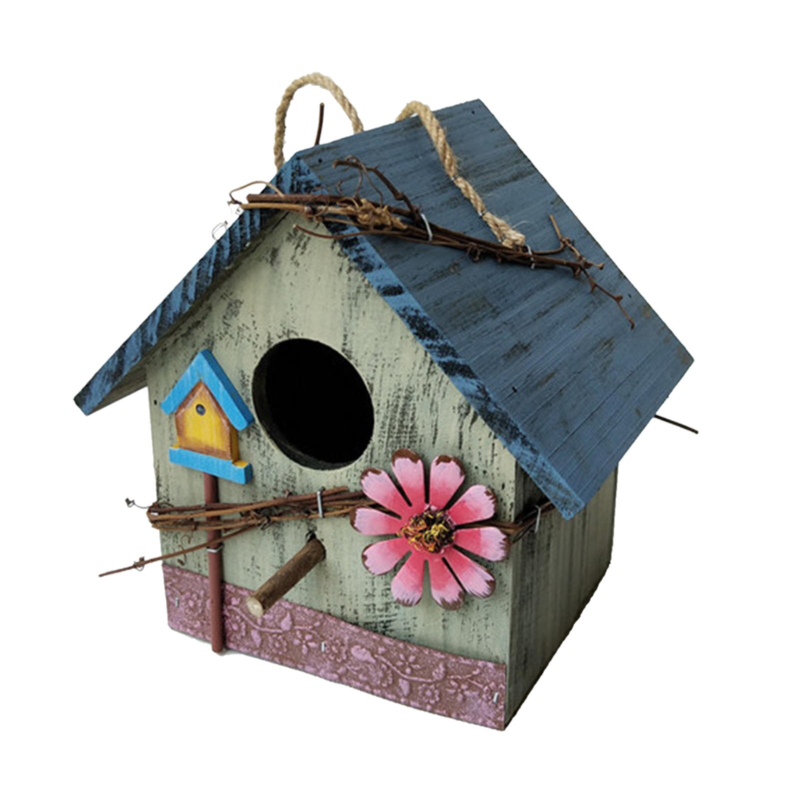 Maison d'oiseaux en bois, cage à oiseaux, peinture colorée, jardin d'extérieur, artisanat de chalet: vert clair