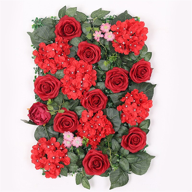 40*60cm silk white rose Hydrangea flower wall with green leaf artificial flowers wedding party background decoration