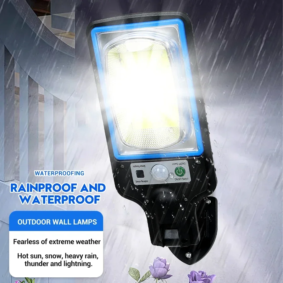 Outdoor Solar COB-straatverlichting met 3-lichtmodus Bewegingssensor Wandlamp Oplaadbare tuin Binnenplaats Yard Path Beveiligingslamp