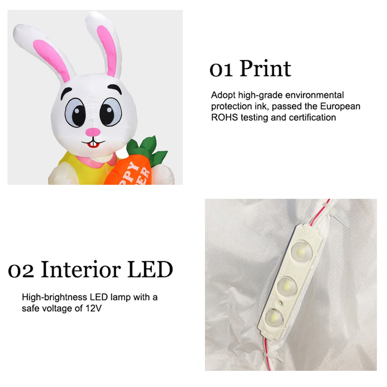 1.5m/4.92ft Easter Inflatable Bunny with Led Light Airblown Bunny Happy Easter Decoration for Yard Lawn Indoor Outdoor EU Plug