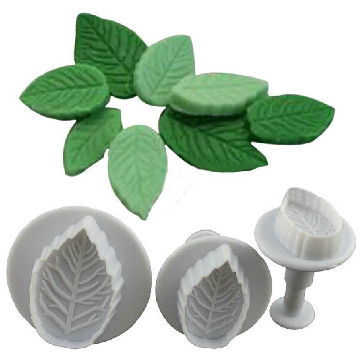 LIMITOOLS 3 Stks Cake Rose Leaf Plunger Fondant Decorating Sugar Craft Mold Cutter Tools