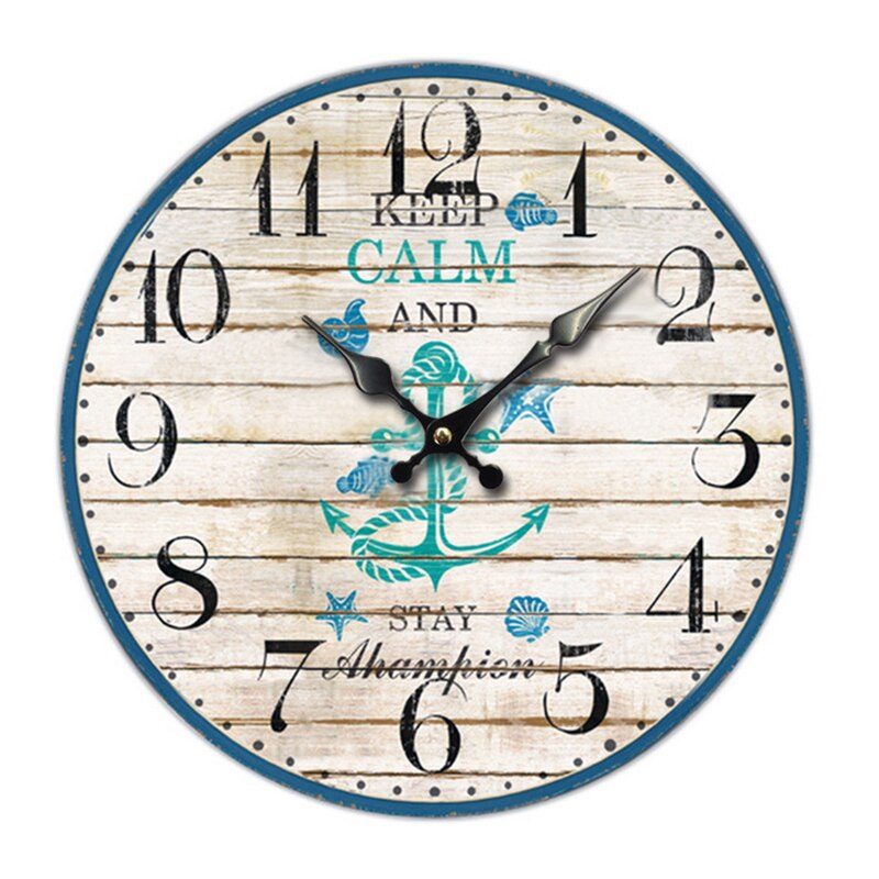 Reloj de pared de madera con de océano para el hogar, accesorio de pulsera de cuarzo resistente al agua con mecanismo de relojería, rústico Vintage grande y silencioso, 30cm, perfecto para decoración de cocina y dormitorio: 1
