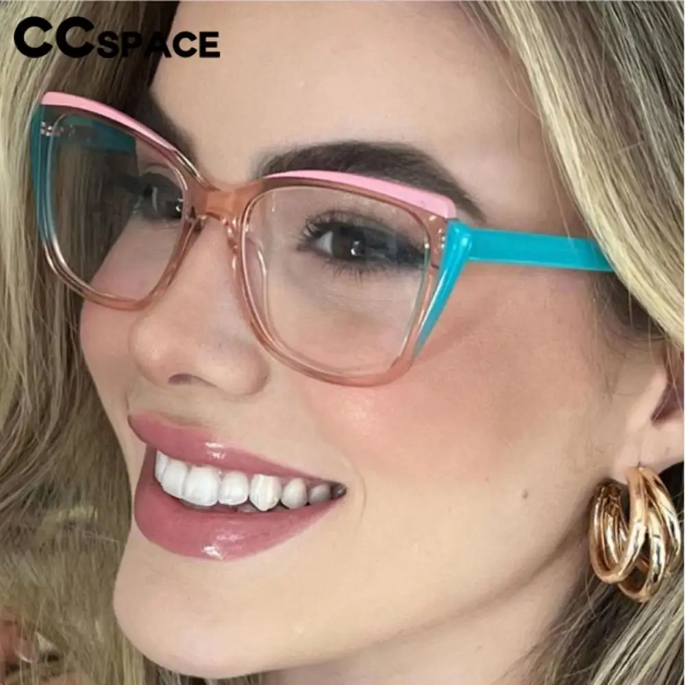 56691 Regenboog Optische Spektakel Frame Vrouwen Mode Gekleurd Wenkbrauw Frame Platte Spiegel Cat Eye Anti Blauwe Computerbril