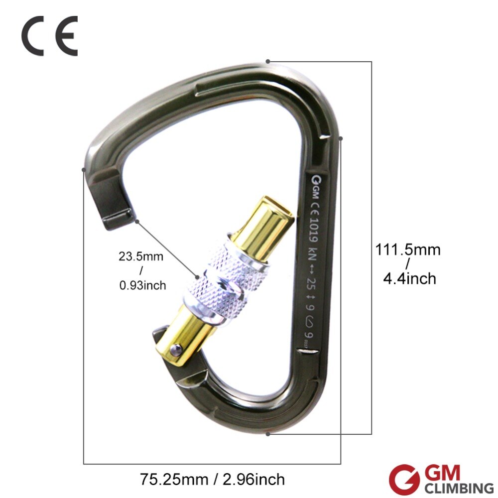 Mosquetão de escalada gm, trava de segurança, equipamento de resgate e escalada, 25kn hms