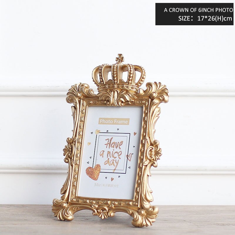 1 stuk 5 Model Luxe Barokke Stijl Gouden Kroon Decor Creatieve Hars Foto Desktop Frame Fotolijst Cadeau voor Vriend: 6 Inch