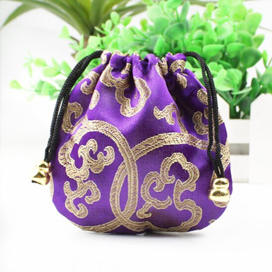 Silk Drawstring Pouch Drawstring Ethnic Style Jewelry 1 Pcs Bags Embroidery Jewellery Pouch Brocade Box Small Trick Colorful: Deep purple