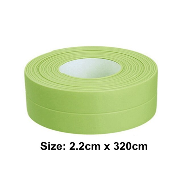 1pc Waterproof Sealing Strip Tape PVC Waterproof Adhesive Sealing Tape Kitchen Bathroom Sink Caulk Strip Corners Sealing Strip: 2.2x320cm Green