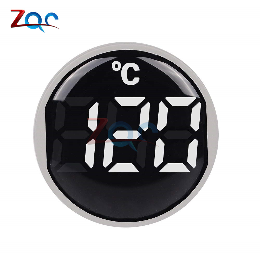 22mm runde lille mini led lys display termometer digital temperaturmåler indikator  ac 50-380v 220v -20-120 'c med 1m sensor: Hvid