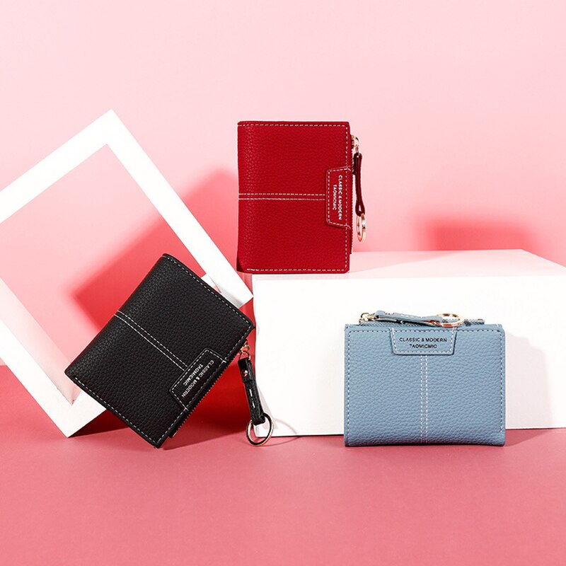 Kvinnor plånbok mjukt pu läder kvinnlig handväska mini hasp korthållare mynt korta plånböcker smal liten handväska dragkedja nyckelring