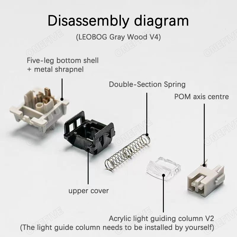 LEOBOG GrayWood V4 przełączniki liniowe POM HIFI do niestandardowego zestawu klawiatury mechanicznej 5Pin z kolumną przewodnik światła DIY GMK67