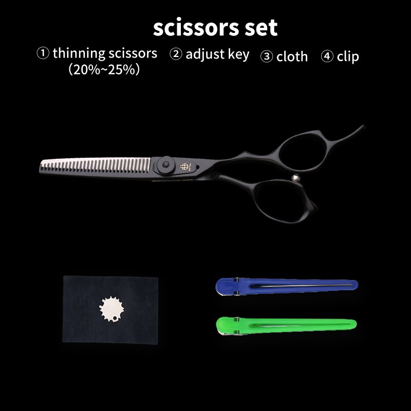 3 Kleuren Japan 440C 6 Inch Snijden Dunner Styling Tools Set Haar Schaar Professionele Kapper Schaar: BLCAK THINNING