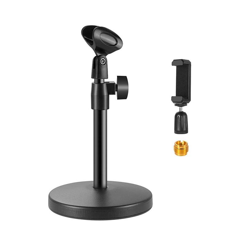 Microphone Stand Cell Phone Holder Phone Clip Mic Clamp Adjustable Table Mic Stand With Base For Conference Speech J5i7: Default Title
