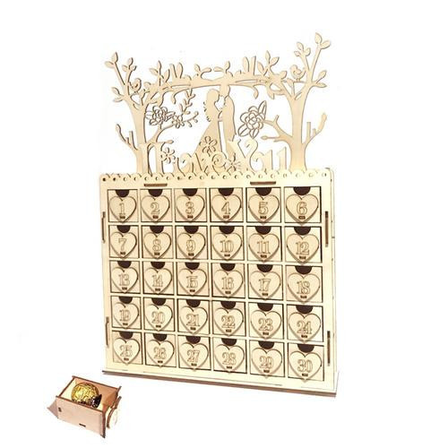 Wooden Bridal Mr&Mrs Advent Calendar 30 Days Countdown Wedding Countdown Table Wooden Decoration Ornament: A