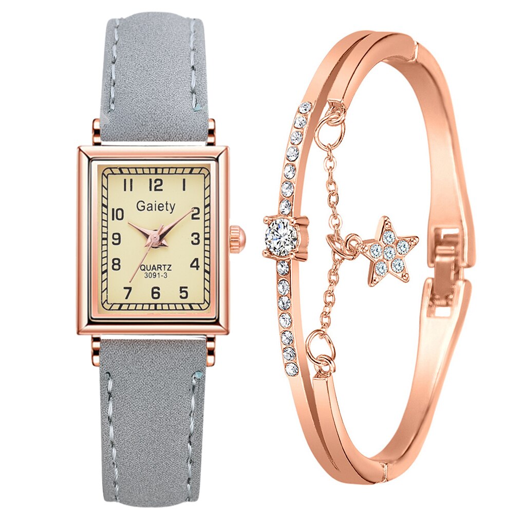 2PCS /Set Women Leather Belt Dress Quartz Clock Square Dial Sport Casual Bracelet Ladies Wrist Watch Relogio Reloj Mujer: Blue Set