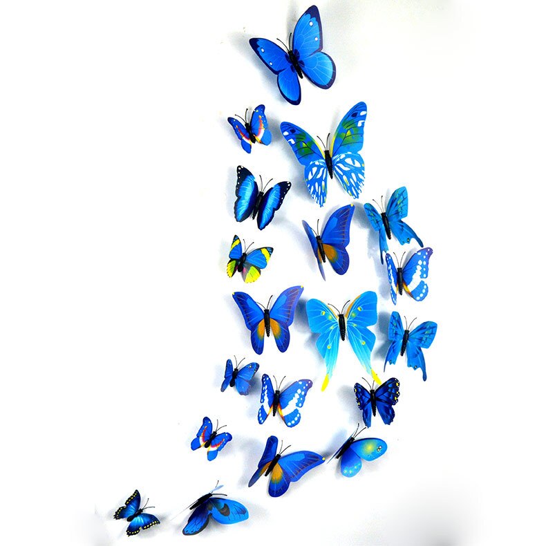 Simulatie Blauw 3D Vlinder Muursticker 12 Set Woninginrichting Koelkast