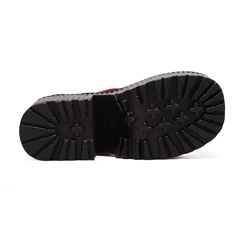 Sammet punk rock plattform klack skor kvinnor ankel boots tjocka klackar svart vin röd gröna skor