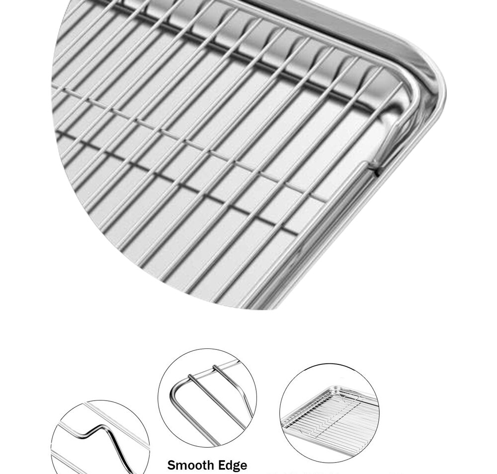 Stainless Steel Quarter Sheet Pan Bakery Cooling Racks Jelly Roll Pan Rimmed Baking Sheet For Oven Cookie Sheet With Rack