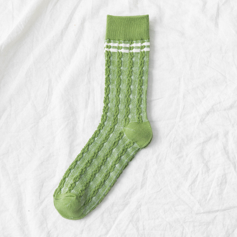 CHAOZHU fresco verde 5 Patrones de celosía olas pequeñas Matcha Primavera Verano skate mujer chica calcetines de de mujer Casual: 5