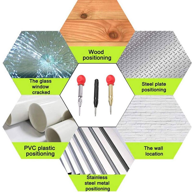 3 Pcs Automatic Center Punch Tool, Spring-Loaded Center Hole Punch Marker Scriber with Palm Cushion Cap