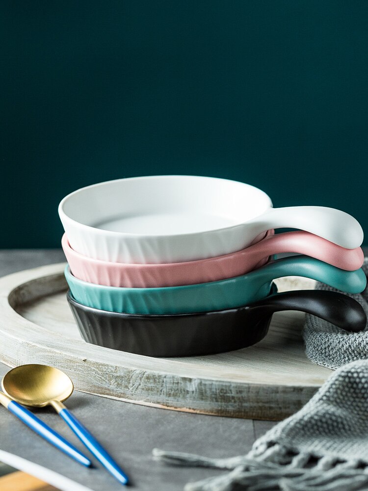 European Ceramic Handle Plate Matte Western Steak Pasta Plates Porcelain Fruit Salad Pizza Bakeware Dishes Food Tray Dinnerware