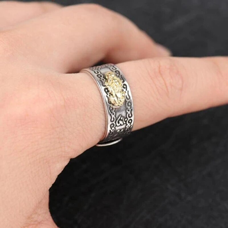 Feng shui pixiu mani mantra beskyttelse rigdom ring amulet rigdom heldig åben justerbar ring buddhistiske smykker ring ll@ 17