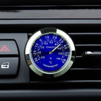 Lichtgevende Auto Gauge Klok Mini Auto Air Vent Waterdichte Quartz Klok Met Clip Luchtuitlaat Horloge Klok Voor Styling Auto accessoires: Thermometer Blue