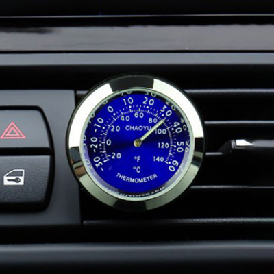 Luminous Auto Gauge Clock Mini Car Air Vent Waterproof Quartz Clock with Clip Air Outlet Watch Clock For Styling Car Accessories: Thermometer Blue