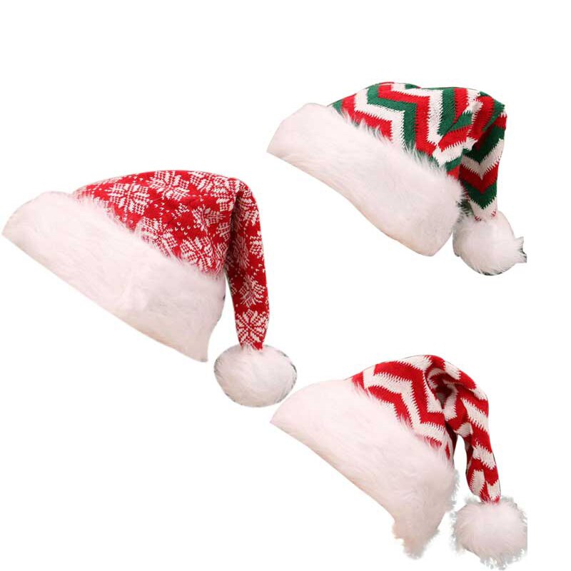 Christmas Santa Hats Stripe Color Block Fleece Knitted Cap Party Costume for Women Men